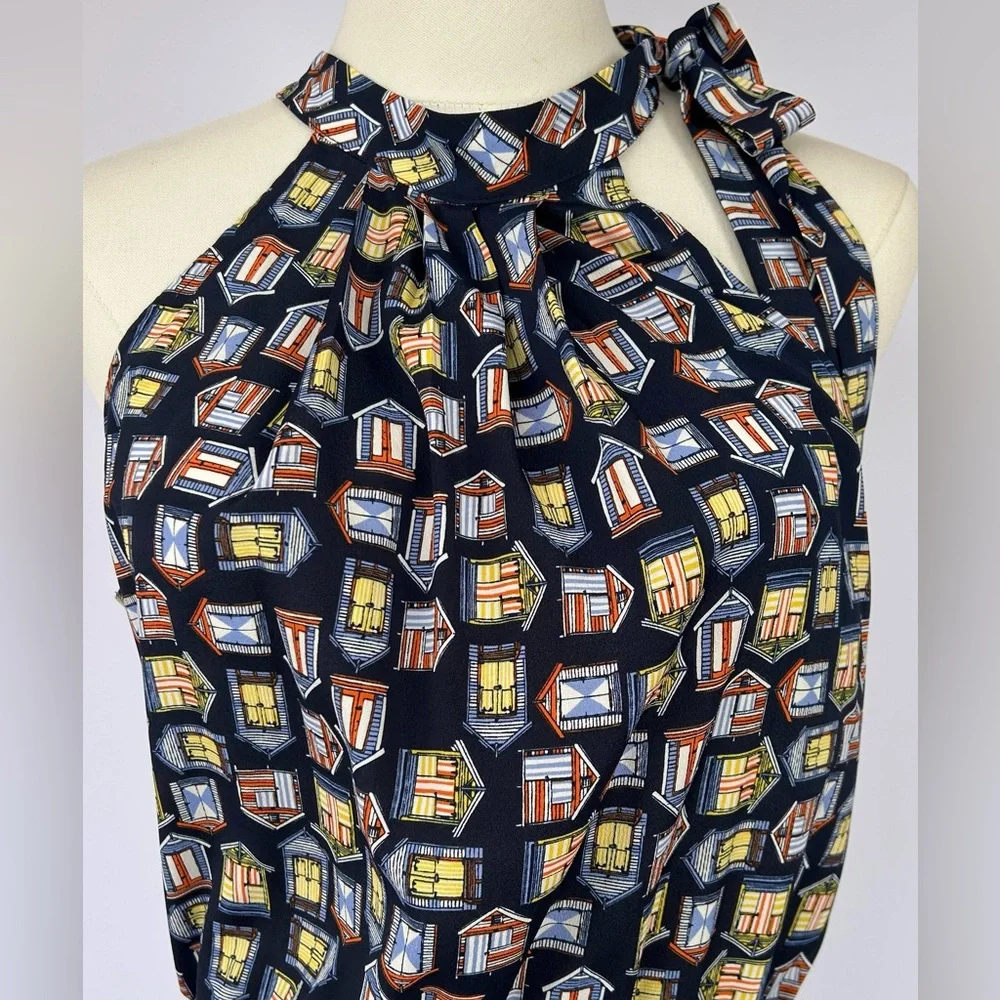 Maison‎ Jules by Anthropologie High Neck Sleeveless Dress Beach Hut Pattern Med